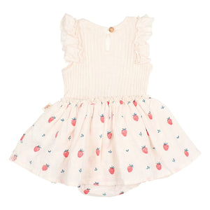 Búho - Vestido Fruncido de Manga Corta Fresas Algodón Orgánico | Lychee Pink
