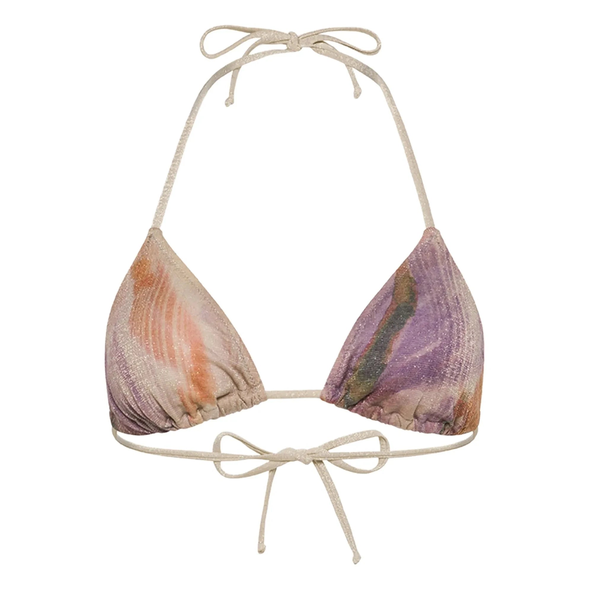 Momoni - Top de bikini metalizado con estampado azul marino | Morado