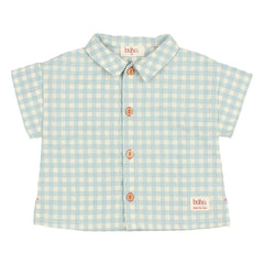Búho - Camisa de Bebé de Algodón Orgánico Gingham Seersucker | Aqua