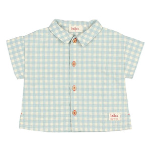 Búho - Camisa de Bebé de Algodón Orgánico Gingham Seersucker | Aqua
