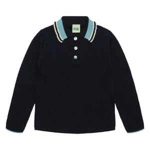 FUB - Merinos Yünlü Pointelle Polo Tişört | Lacivert