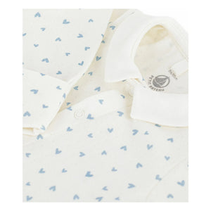 Petit Bateau - Pijama de terciopelo orgánico con corazones para dormir bien | Blanco