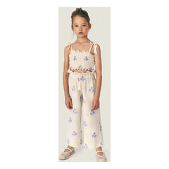 Mipounet - Sandrine Pantalón de Algodón Orgánico Estampado Floral | Crudo