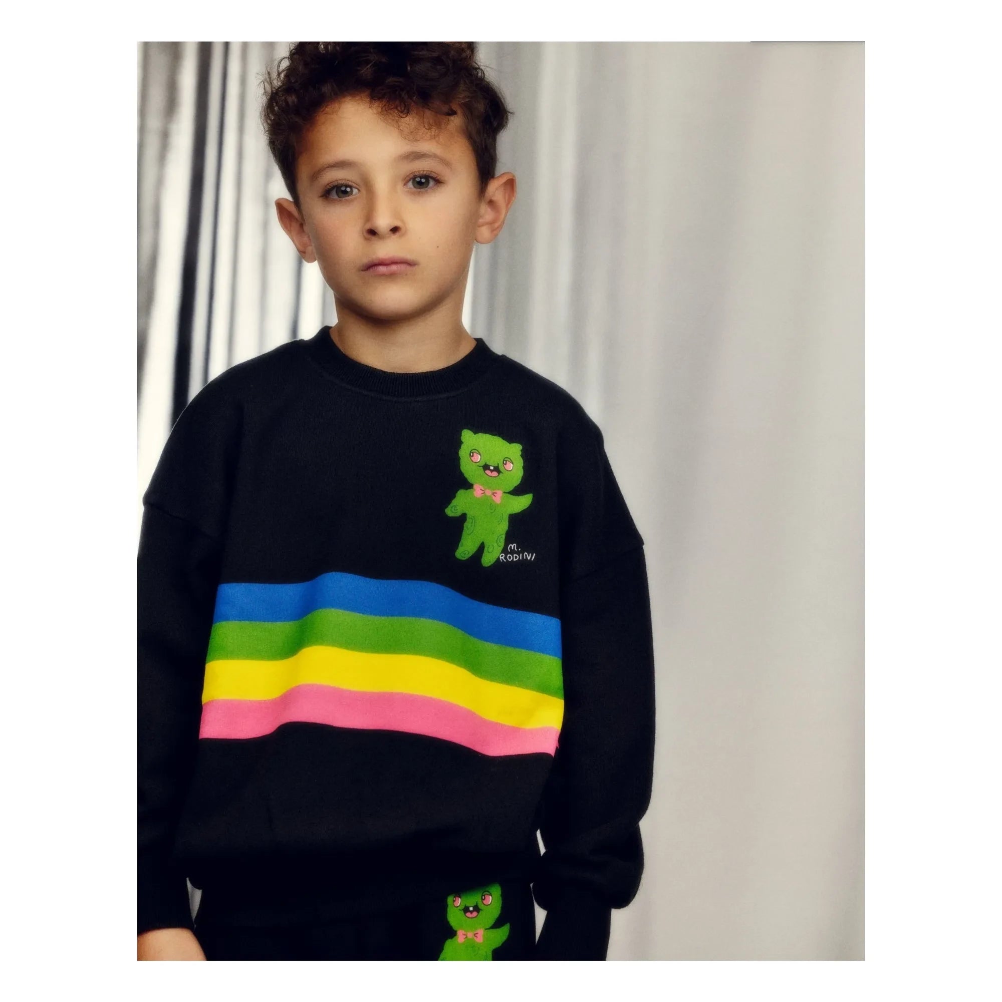 Mini Rodini - Sudadera de algodón orgánico con rayas de alien | Negro