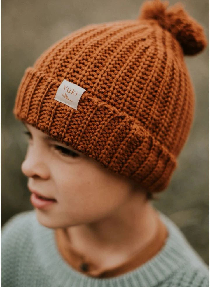 Yuki - Gorro de punto de algodón orgánico | Marrón