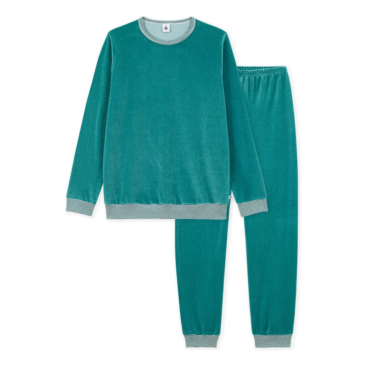Petit Bateau - Pijama de terciopelo liso | Verde bosque