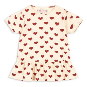 Konges Sløjd - Camiseta Básica con Volantes de Algodón Orgánico Corazones | Beige