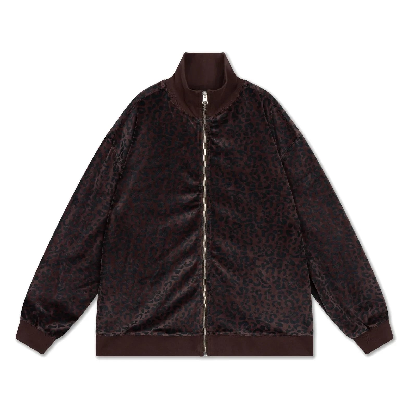 Sudadera orgánica con cremallera y estampado de leopardo Repose AMS | Marrón