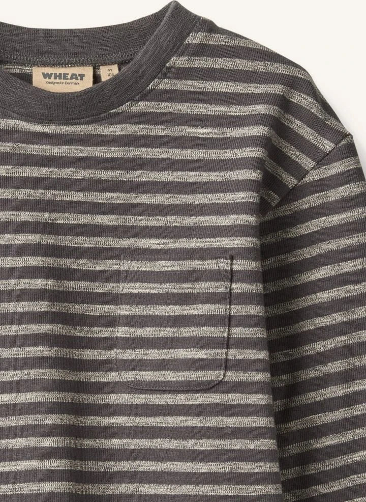 Wheat - Ross Camiseta Orgánica de Algodón a Rayas | Gris carbón