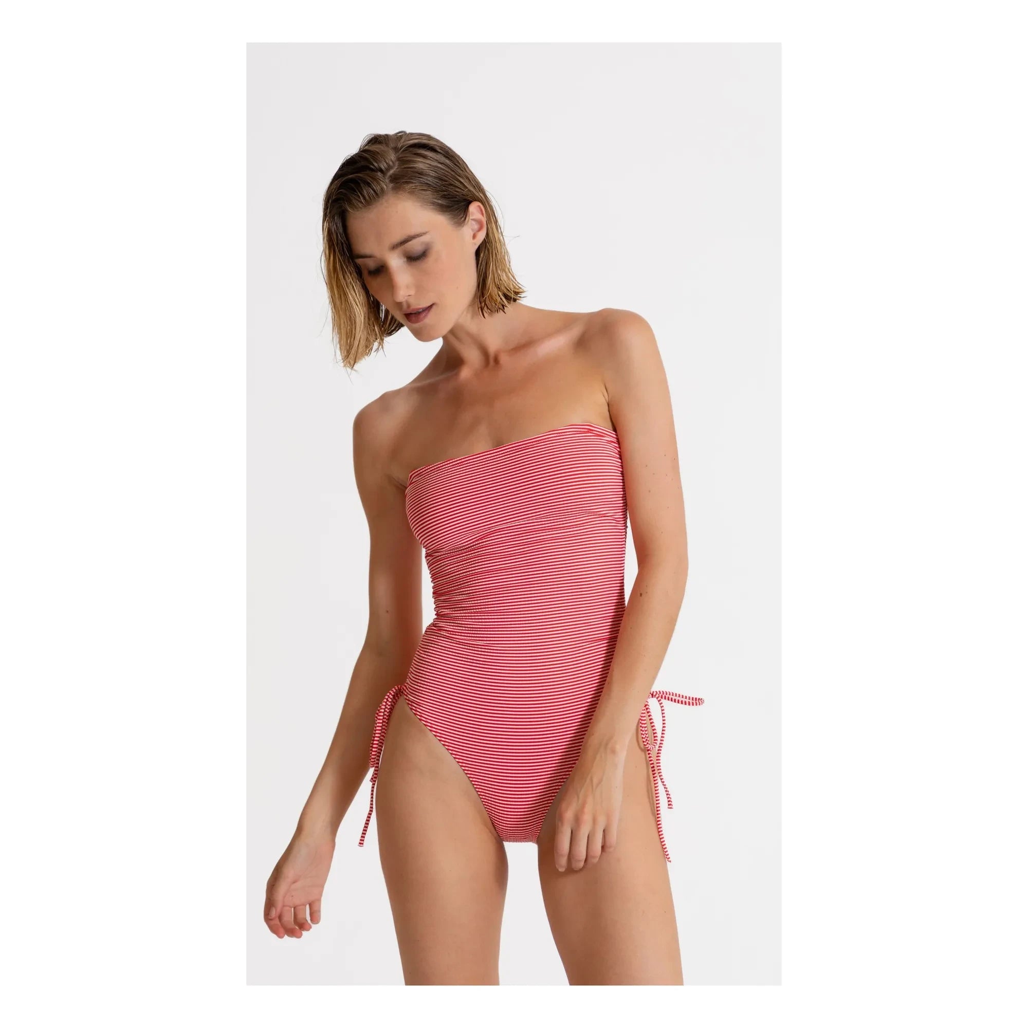 Mujer pequeña - Traje de baño a rayas Rachel | Rojo cereza