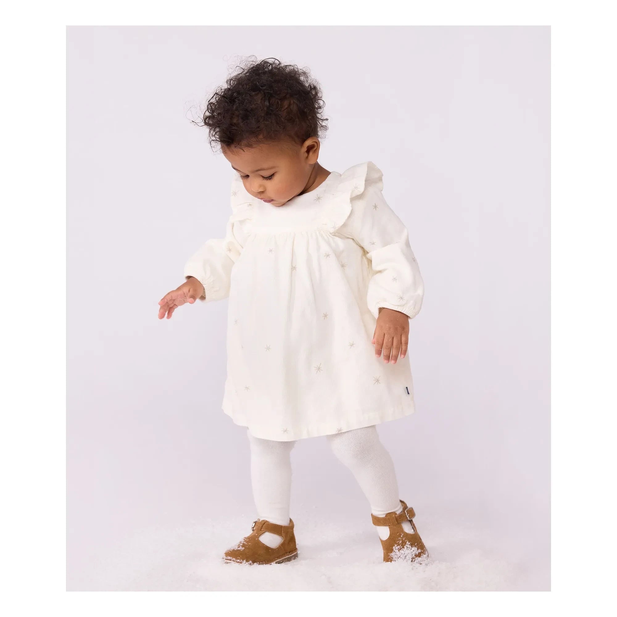 Petit Bateau - Vestido de volantes con estrellas | Crudo