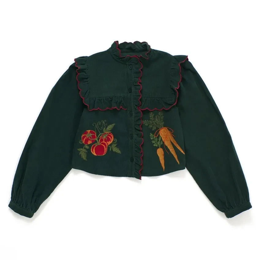 Maison Mangostan - Blusa de terciopelo acanalado de Verdura | Verde