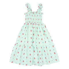 Búho - Vestido de algodón orgánico con volantes de fresa | Verde menta