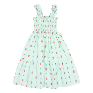 Búho - Vestido de algodón orgánico con volantes de fresa | Verde menta