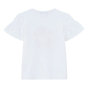 Tartine et Chocolat - Camiseta de manga abullonada con bordado floral | Blanco