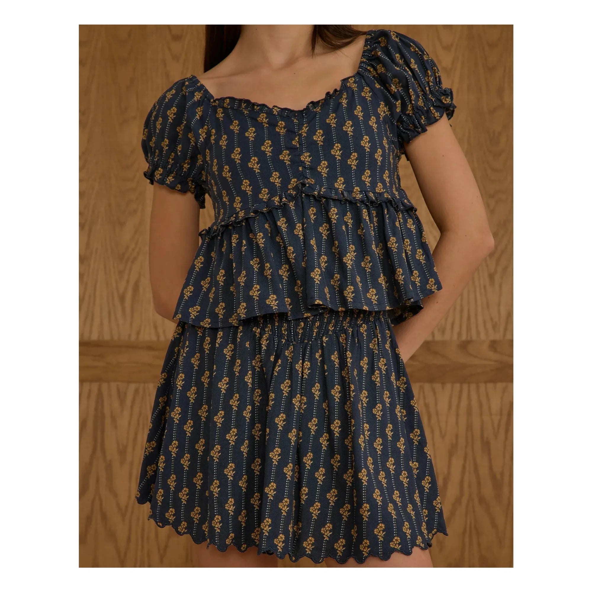 Rylee + Cru - Falda Vintage Bloom | Azul Marino