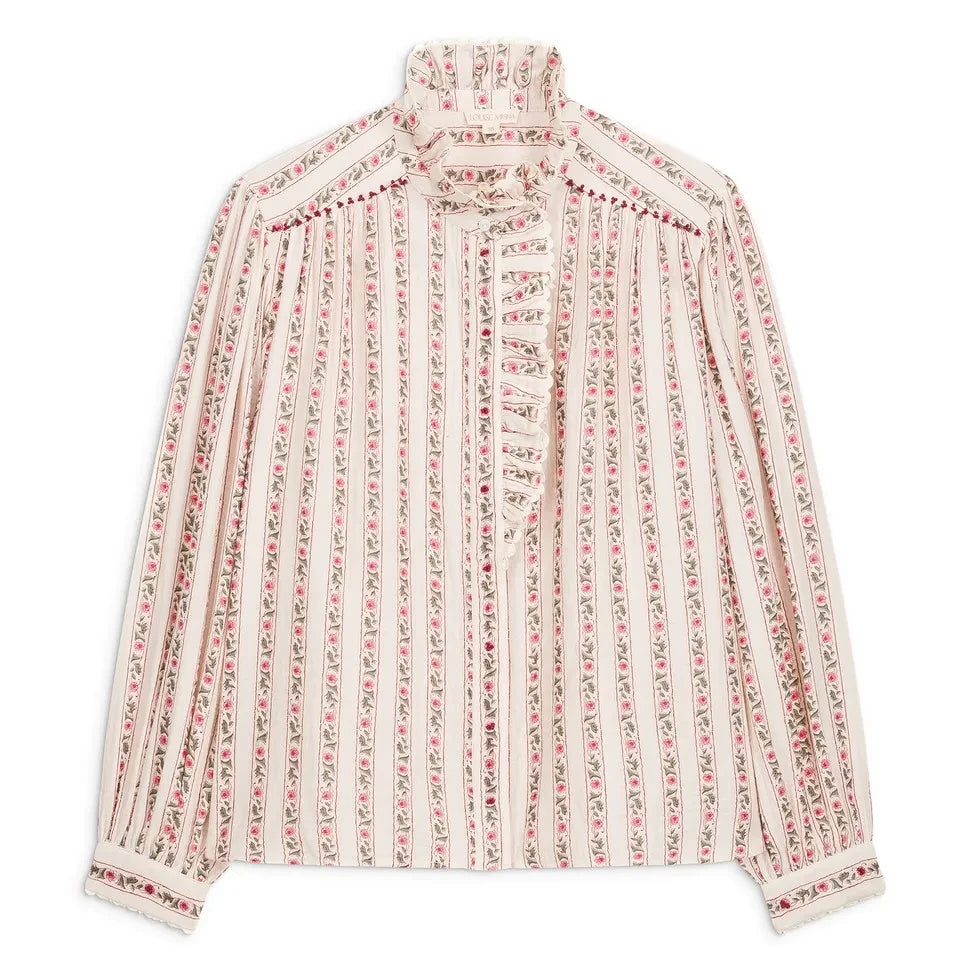 Louise Misha - Blusa de rayas de algodón orgánico Cora | Crema