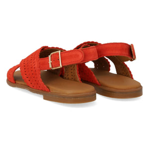 Angulus - Sandalias cruzadas de gamuza con festones | Coral