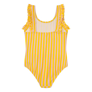 Jera Mini - Traje de baño con volantes a rayas | Amarillo