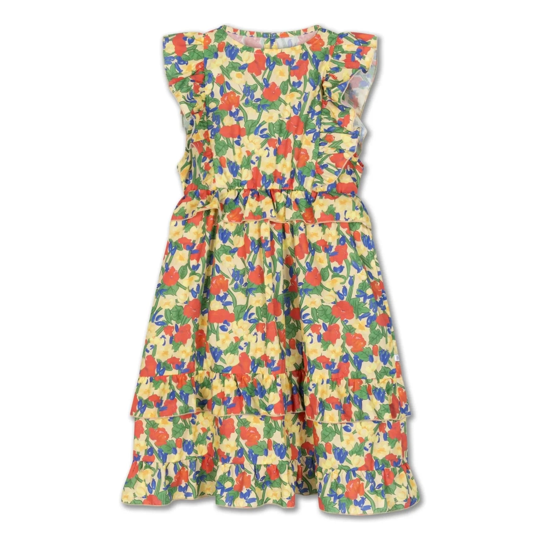 Repose AMS - Vestido de algodón orgánico con estampado floral y volantes | Amarillo claro