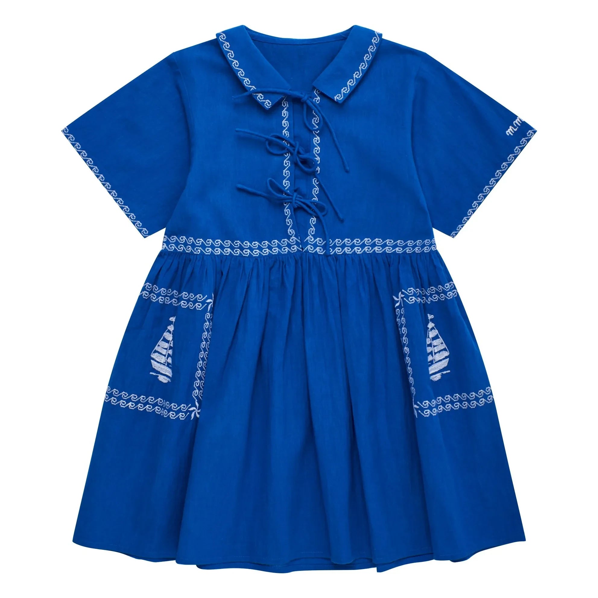 Maison Mangostan - Vestido de velo azul bordado