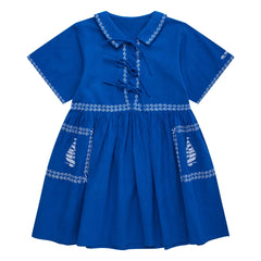 Maison Mangostan - Vestido de velo azul bordado