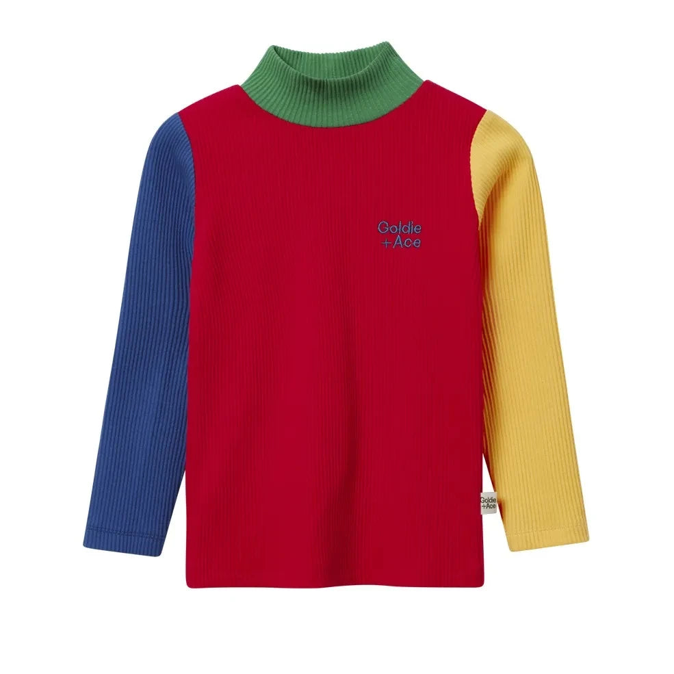 Goldie + Ace - Jersey acanalado con cuello alto y bloques de color | Rojo
