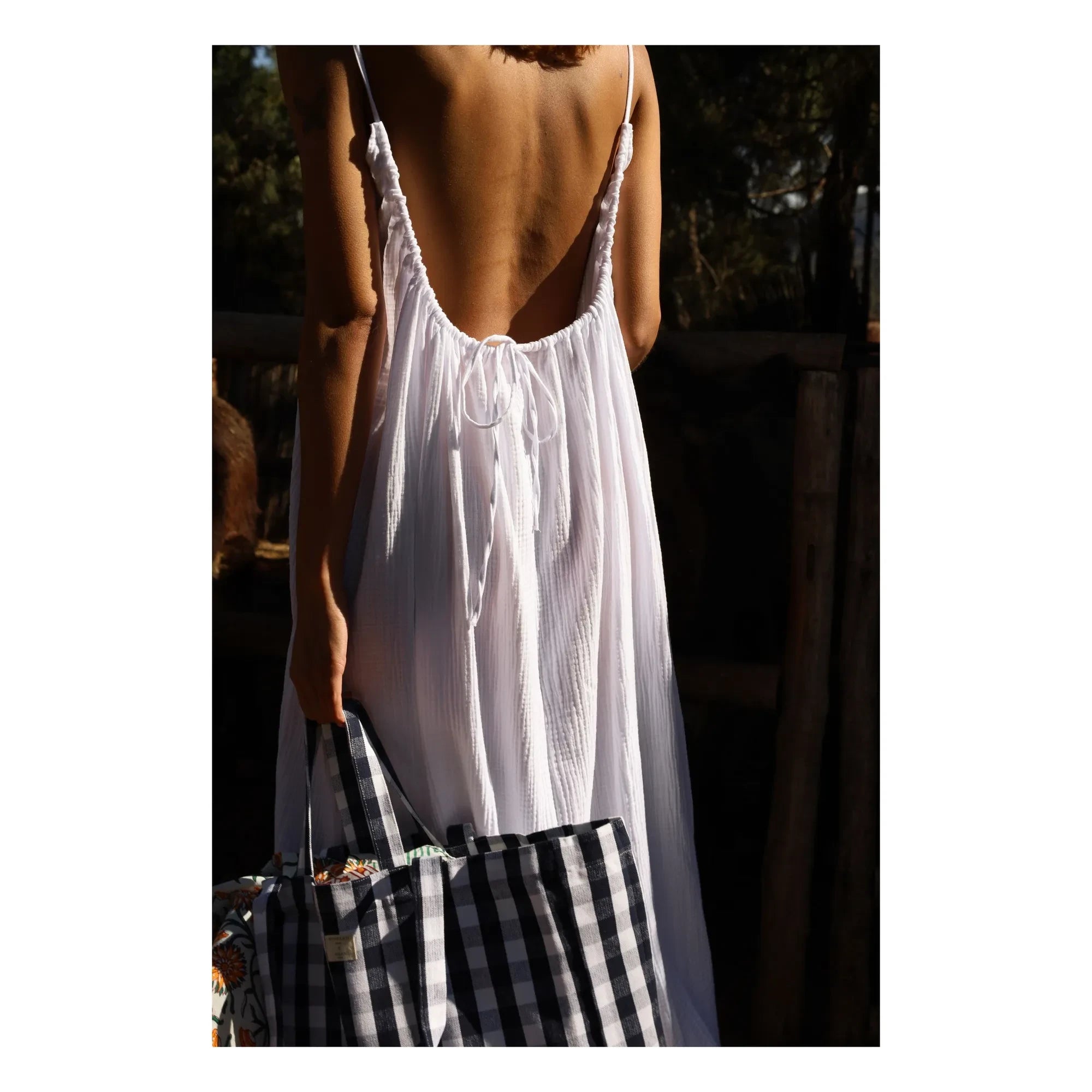 Anja Paris - Vestido halter de algodón con gasa | Blanco