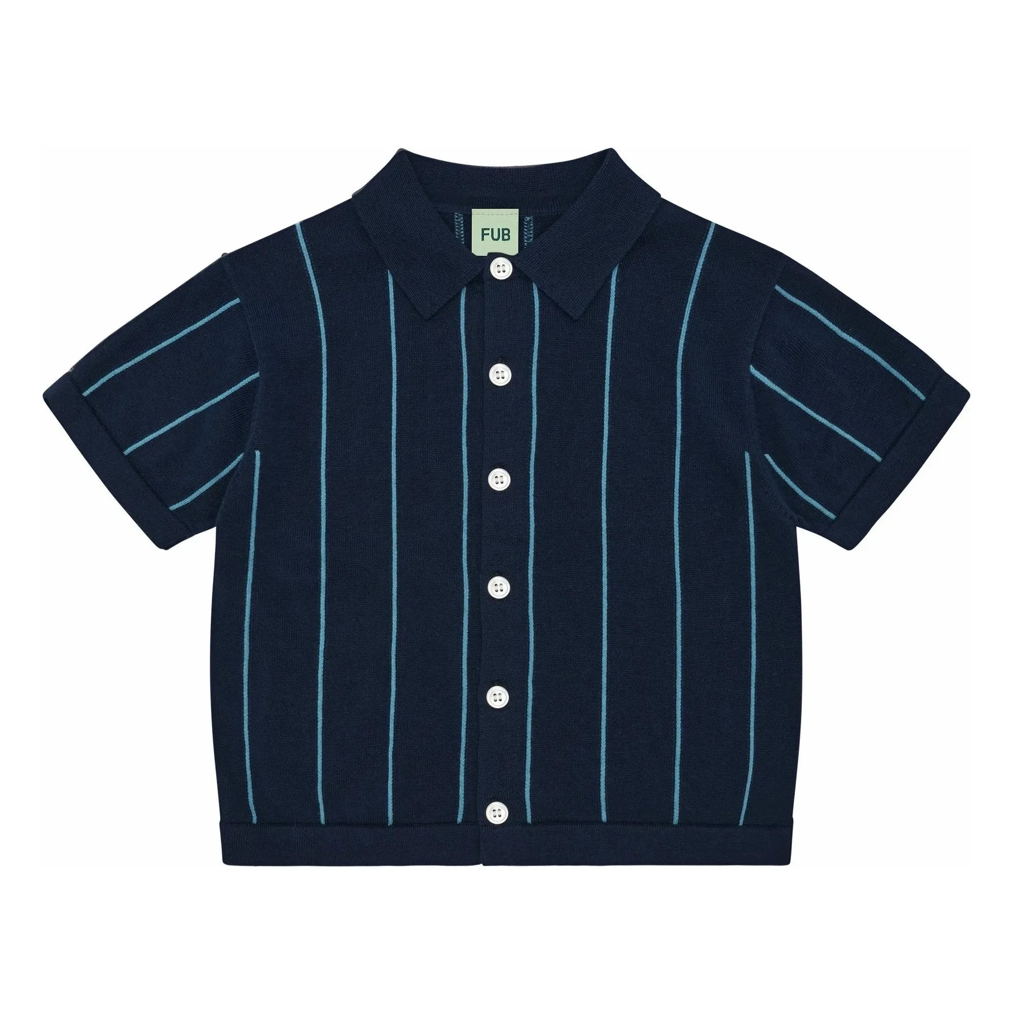 FUB - Camisa a rayas de algodón orgánico de malla extrafina | Azul marino