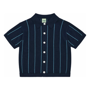 FUB - Camisa a rayas de algodón orgánico de malla extrafina | Azul marino