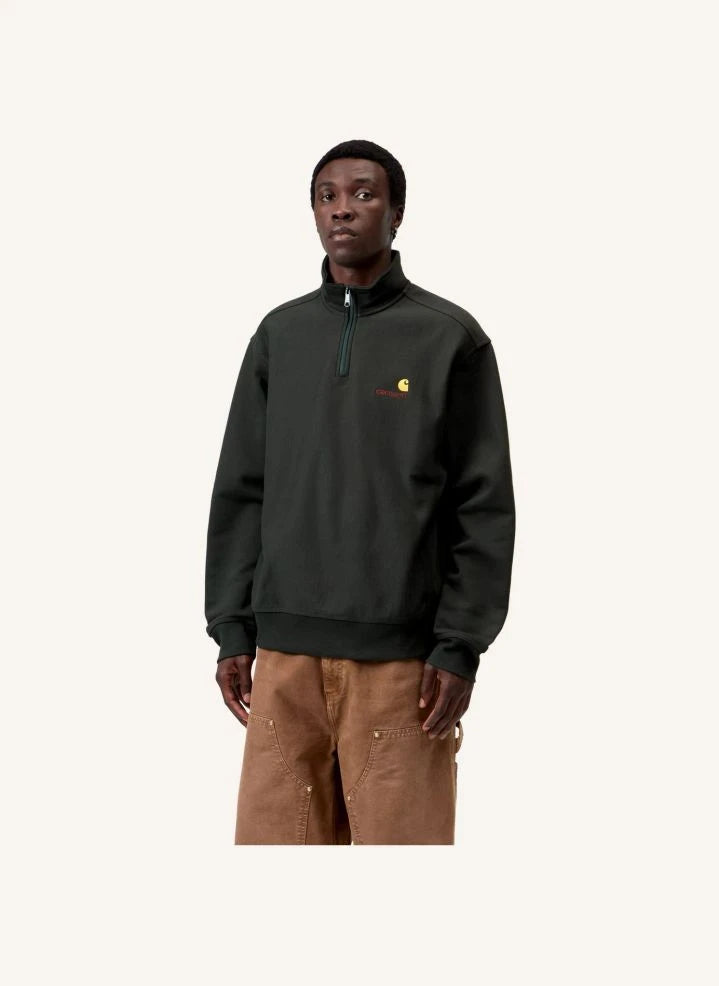 Carhartt WIP - Sudadera American Script con media cremallera | Negro