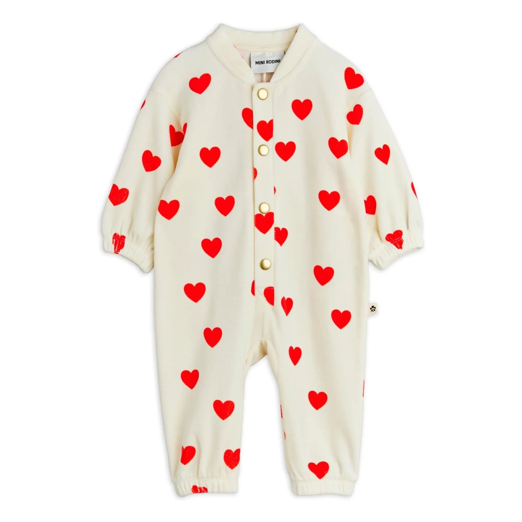 Mini Rodini - Pelele Corazones de Terciopelo de Algodón Orgánico | Blanco
