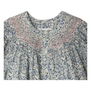 Bonpoint - Vestido fruncido de algodón orgánico Ladwiga Fleurie | Azul Prusia