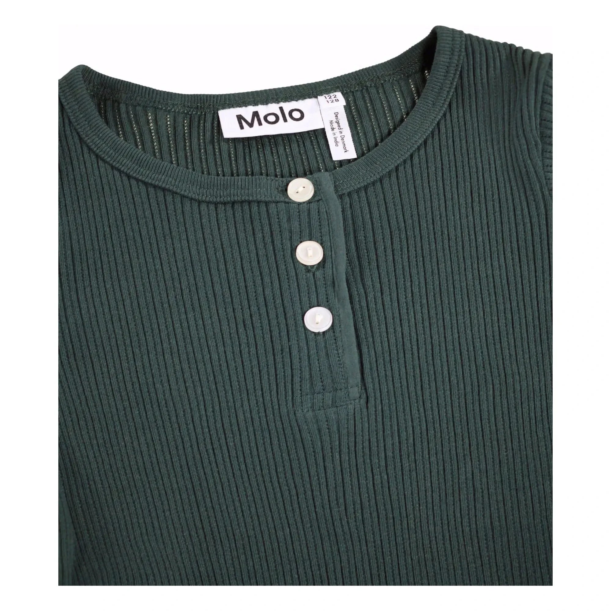 Molo - Camiseta de algodón orgánico de 3 botones | Verde cromo