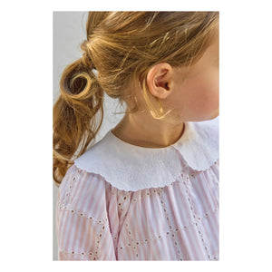 Tartine et Chocolat - Vestido bordado de rayas con cuello Claudine | Rosa empolvado