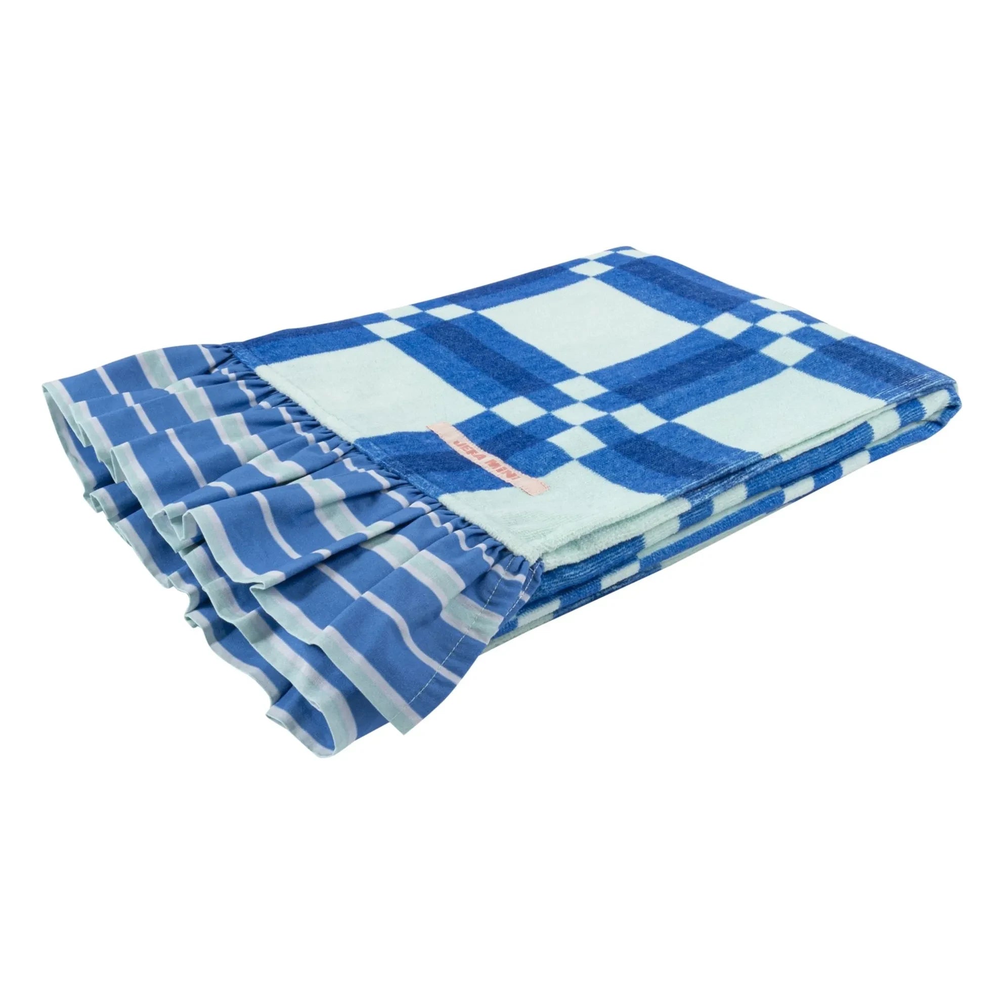 Jera Mini - Toalla de rizo azul con volantes y estampado de cuadros | Azul