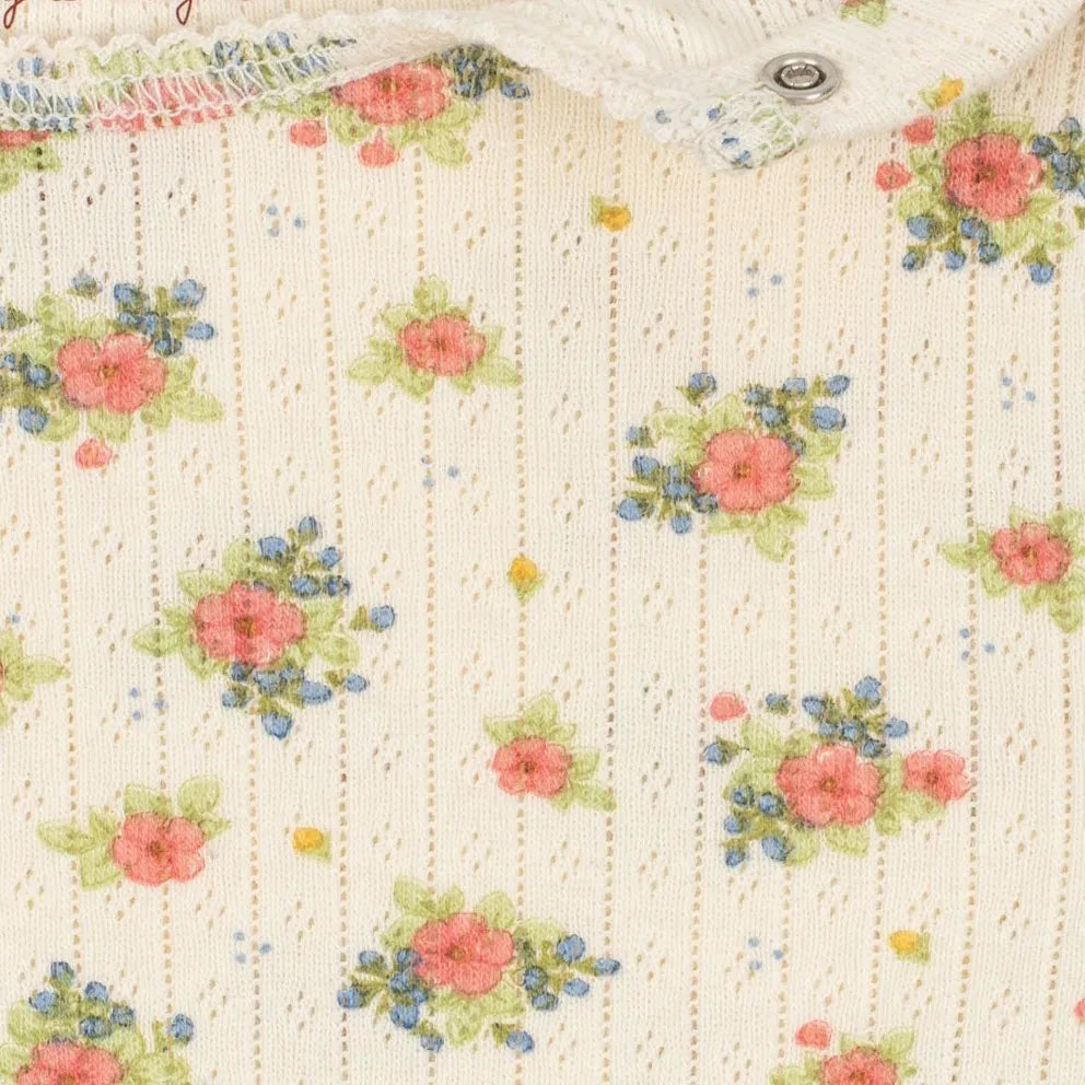 Konges Sløjd - Body de punto calado con estampado de flores Minnie, algodón orgánico | Crudo