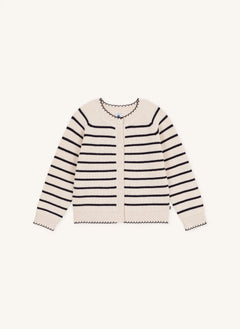 Petit Bateau - Çizgili Yün Düğmeli Yelek | Bej