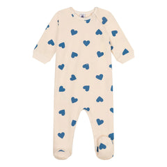 Petit Bateau - Pijama polar con cremallera y capucha con estampado de corazones | Beige