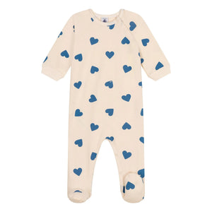 Petit Bateau - Pijama polar con cremallera y capucha con estampado de corazones | Beige