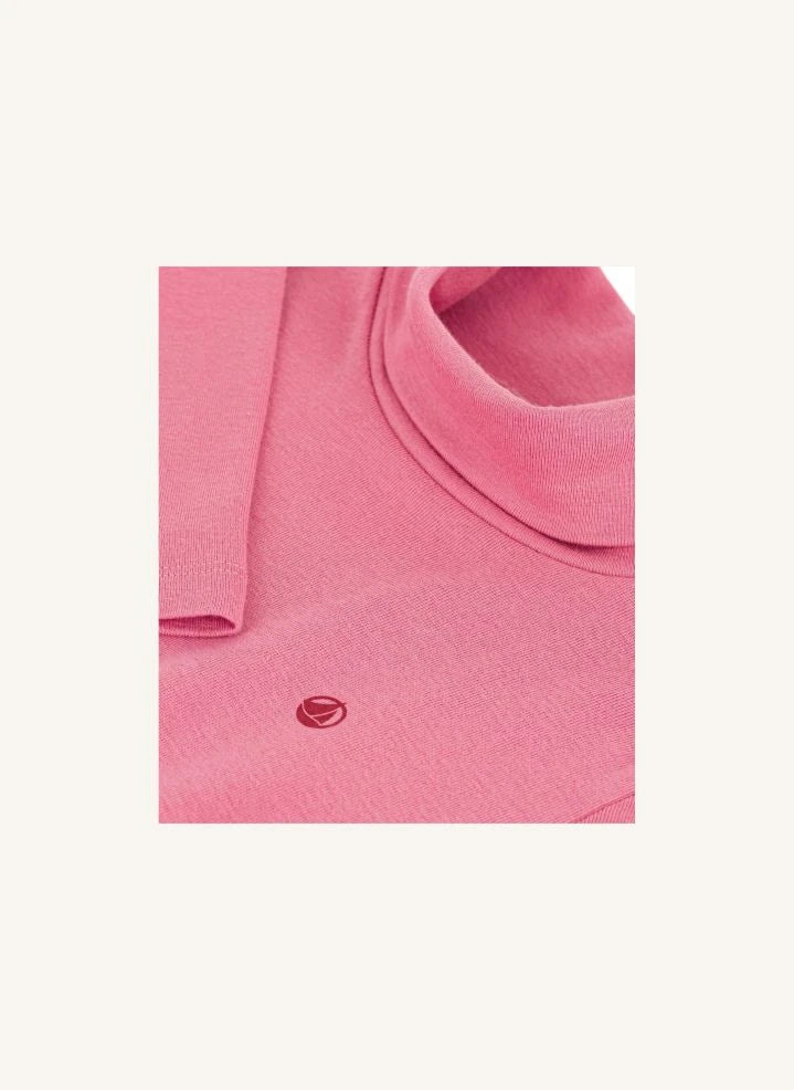 Petit Bateau - Jersey de cuello alto con logo en algodón orgánico | Rosa polvo