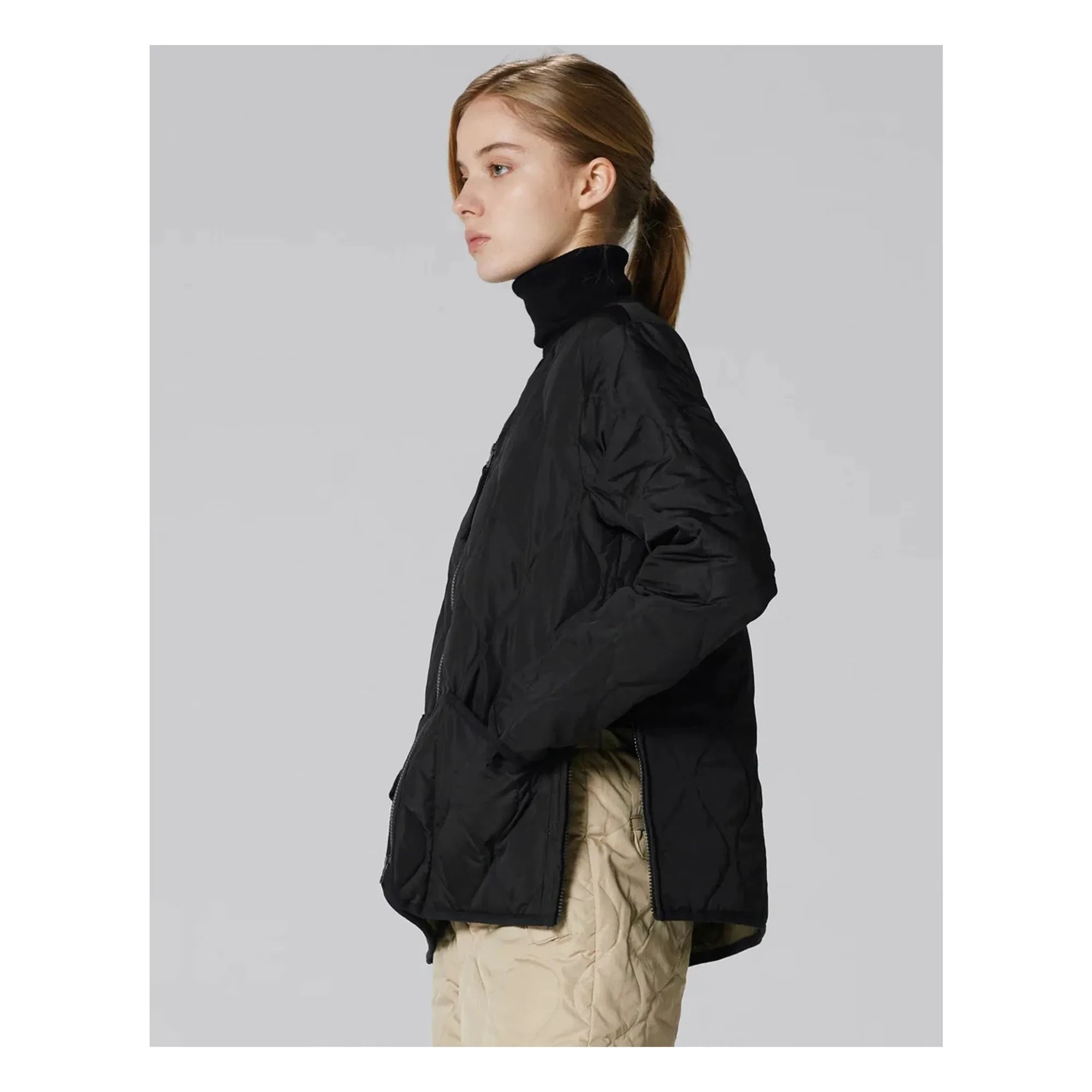 Taion - Chaqueta militar unisex con cuello en V | Negro
