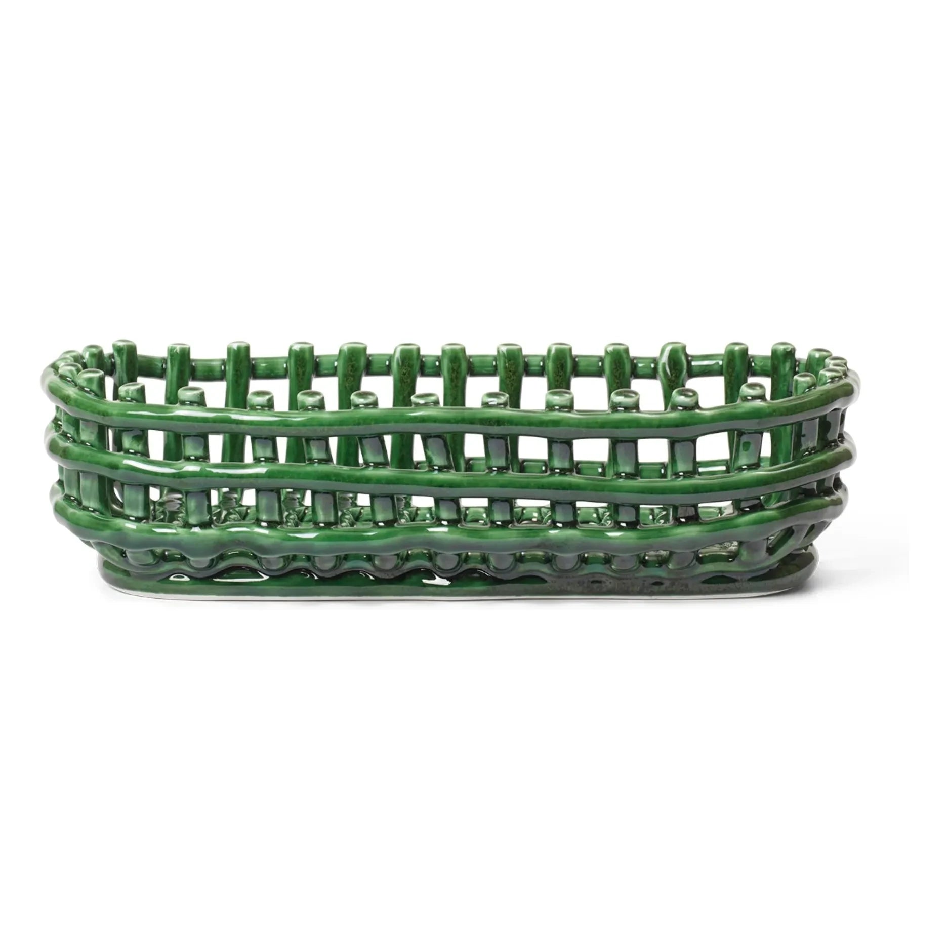 Ferm Living - Cesto oval de cerámica | Verde esmeralda