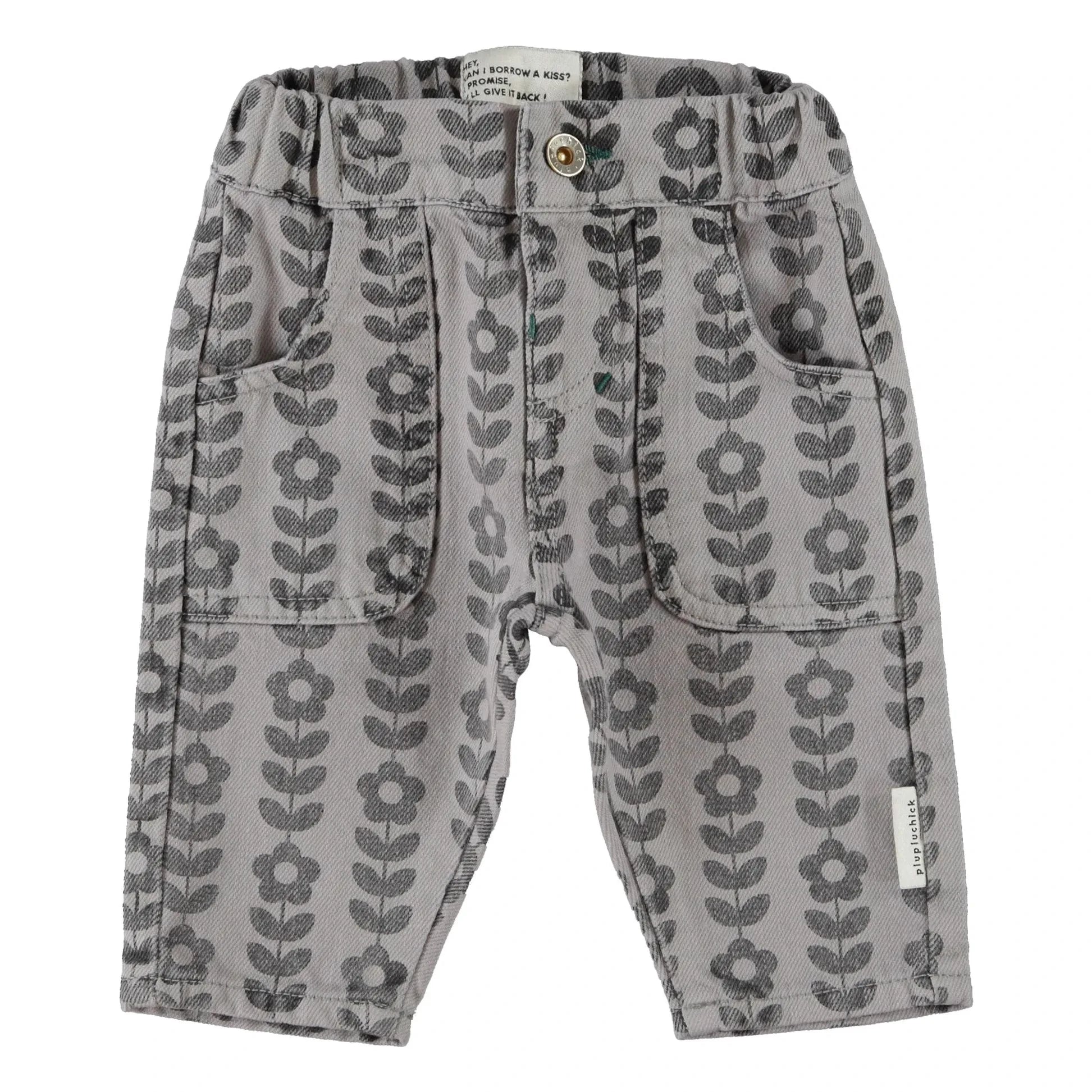 Piupiuchick - Pantalón de Bebé de Algodón Orgánico con Flores | Gris