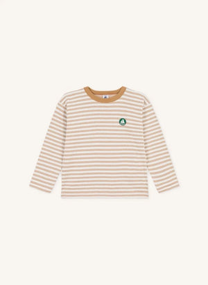 Petit Bateau - Organik pamuklu çizgili logo tişört | Bej