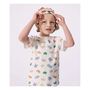 Petit Bateau - Conjunto de pijama corto con máscara de león de algodón orgánico | Blanco