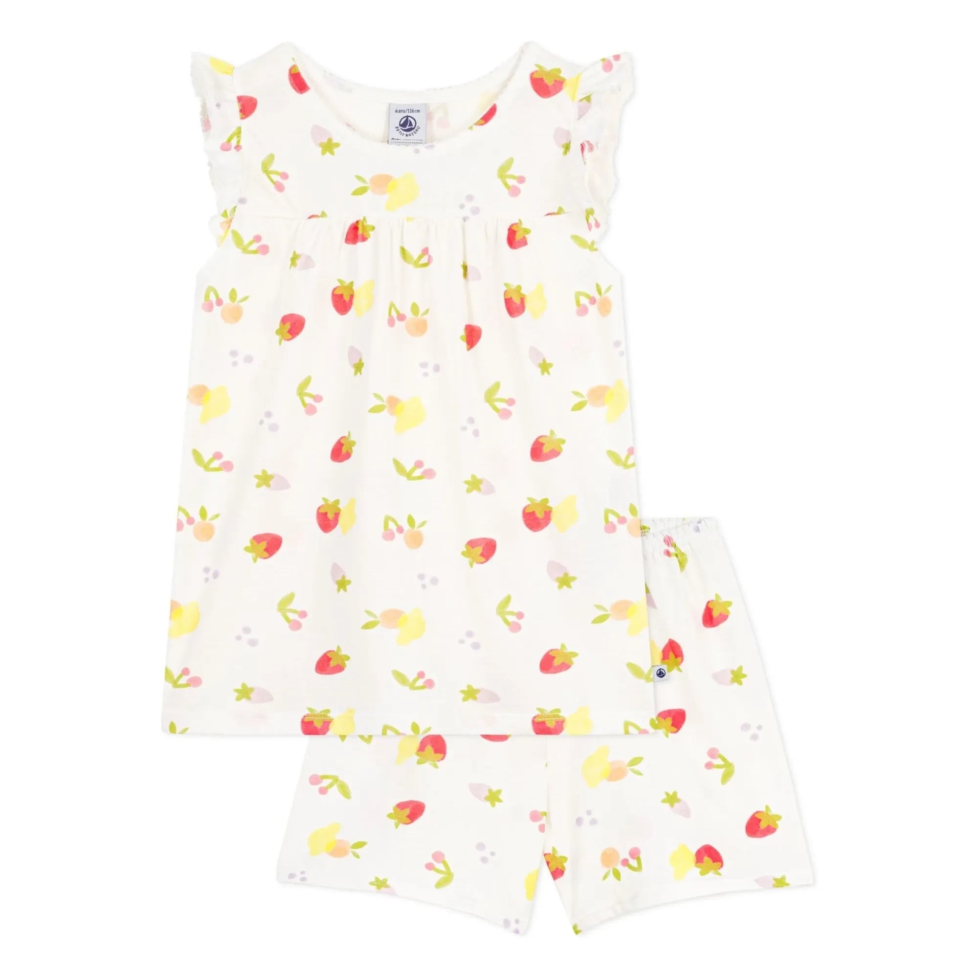 Petit Bateau - Pijama corto de algodón orgánico - Frutas | Crudo