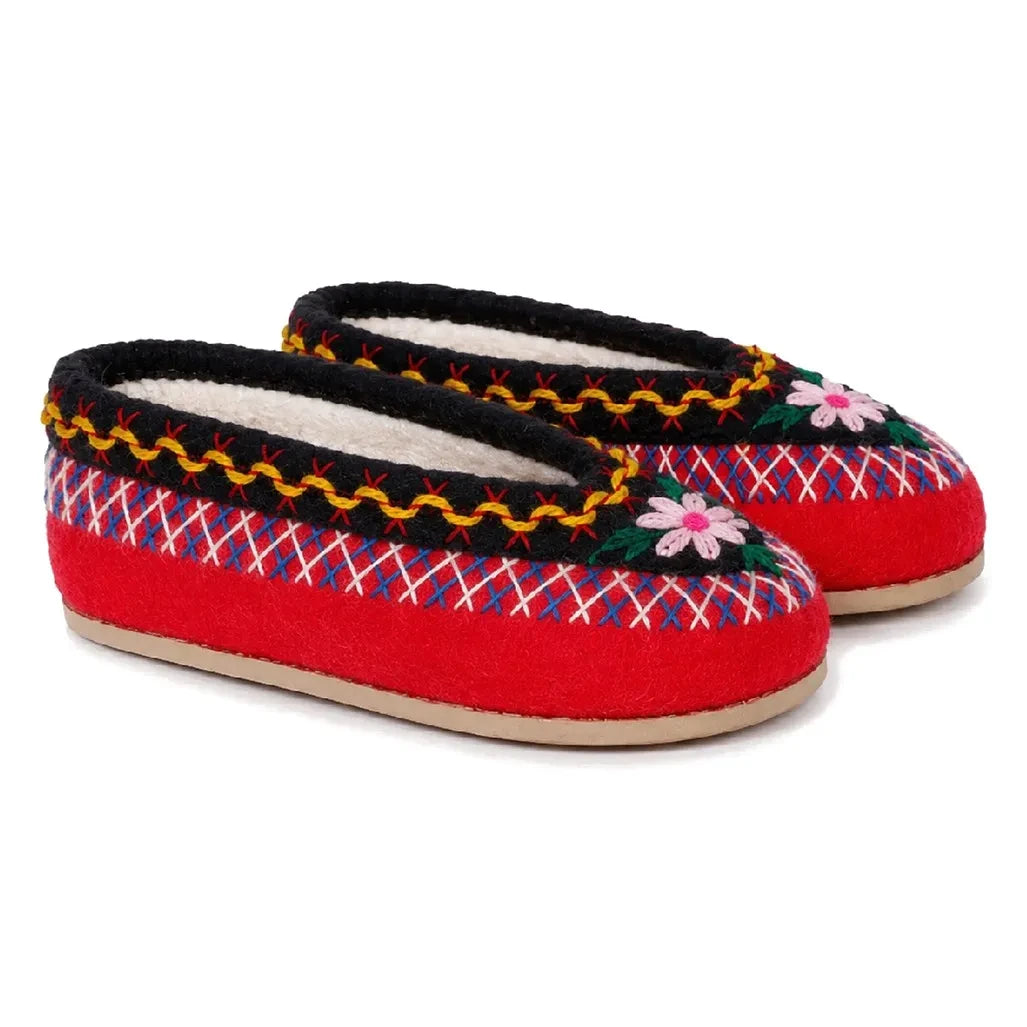 Folkloore - Pantuflas de lana con estampado floral - Colección infantil | Rojo