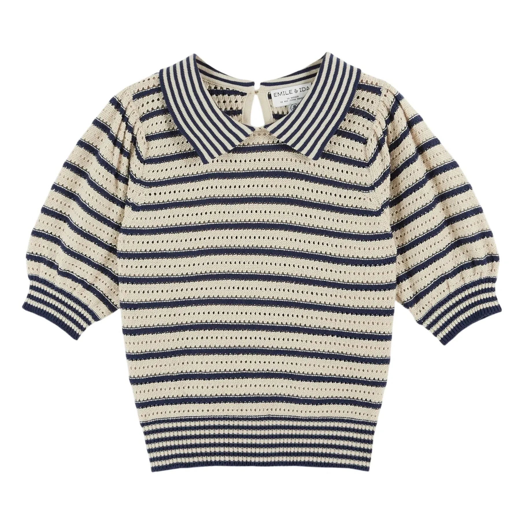 Emile et Ida - Jersey de algodón orgánico calado a rayas | Azul marino