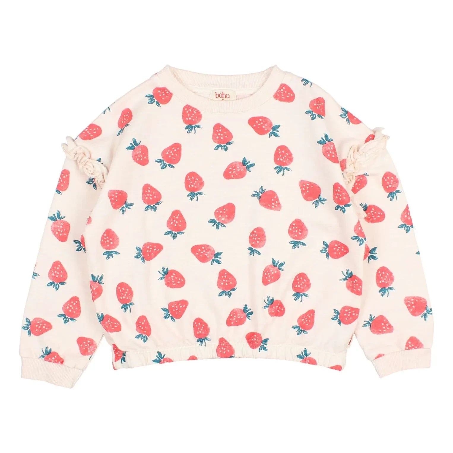 Búho - Sudadera de felpa con volantes de fresa de algodón orgánico | Rosa pálido